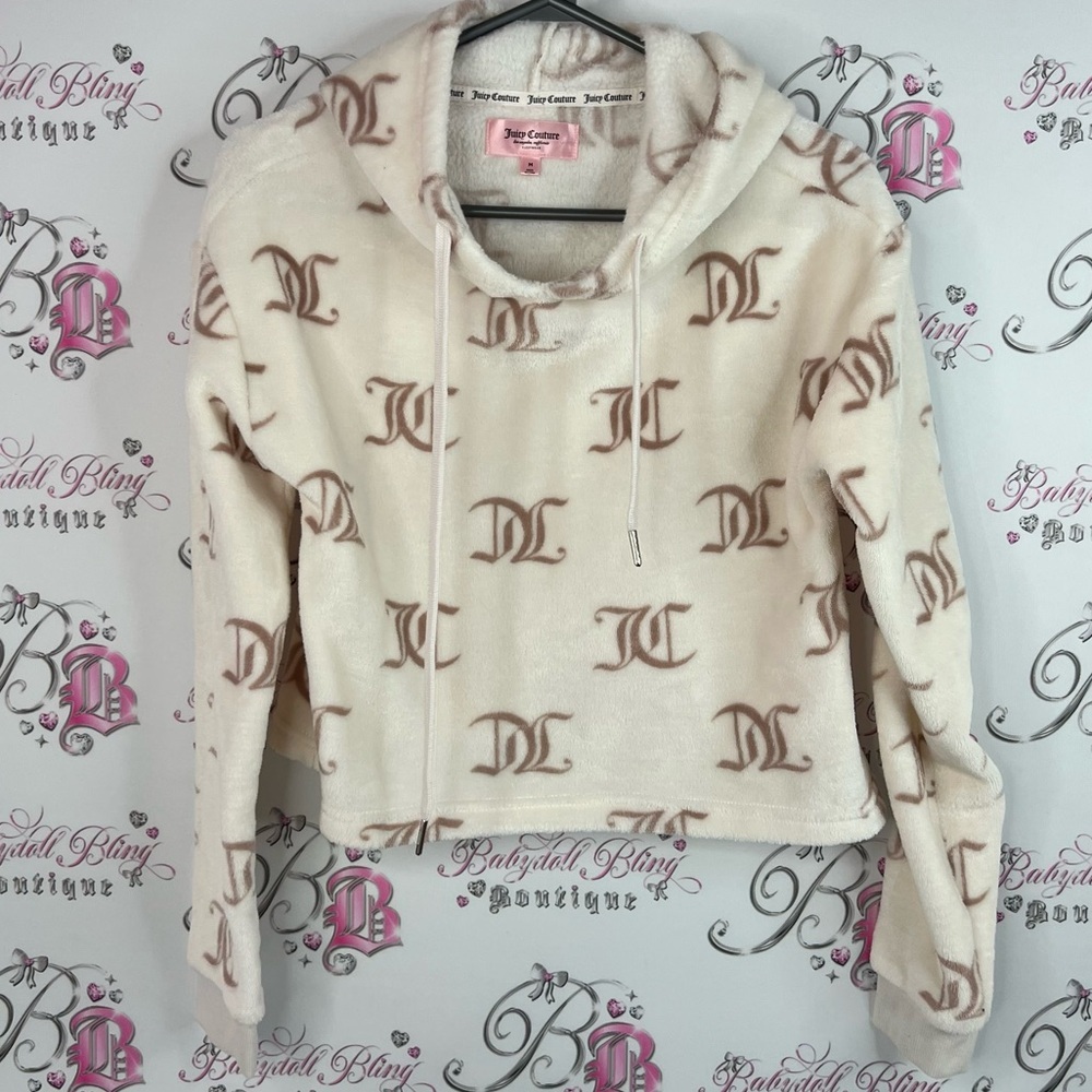 Juicy Couture sweater hoodie pullover fleece Cream and Brown Hooded Sweater